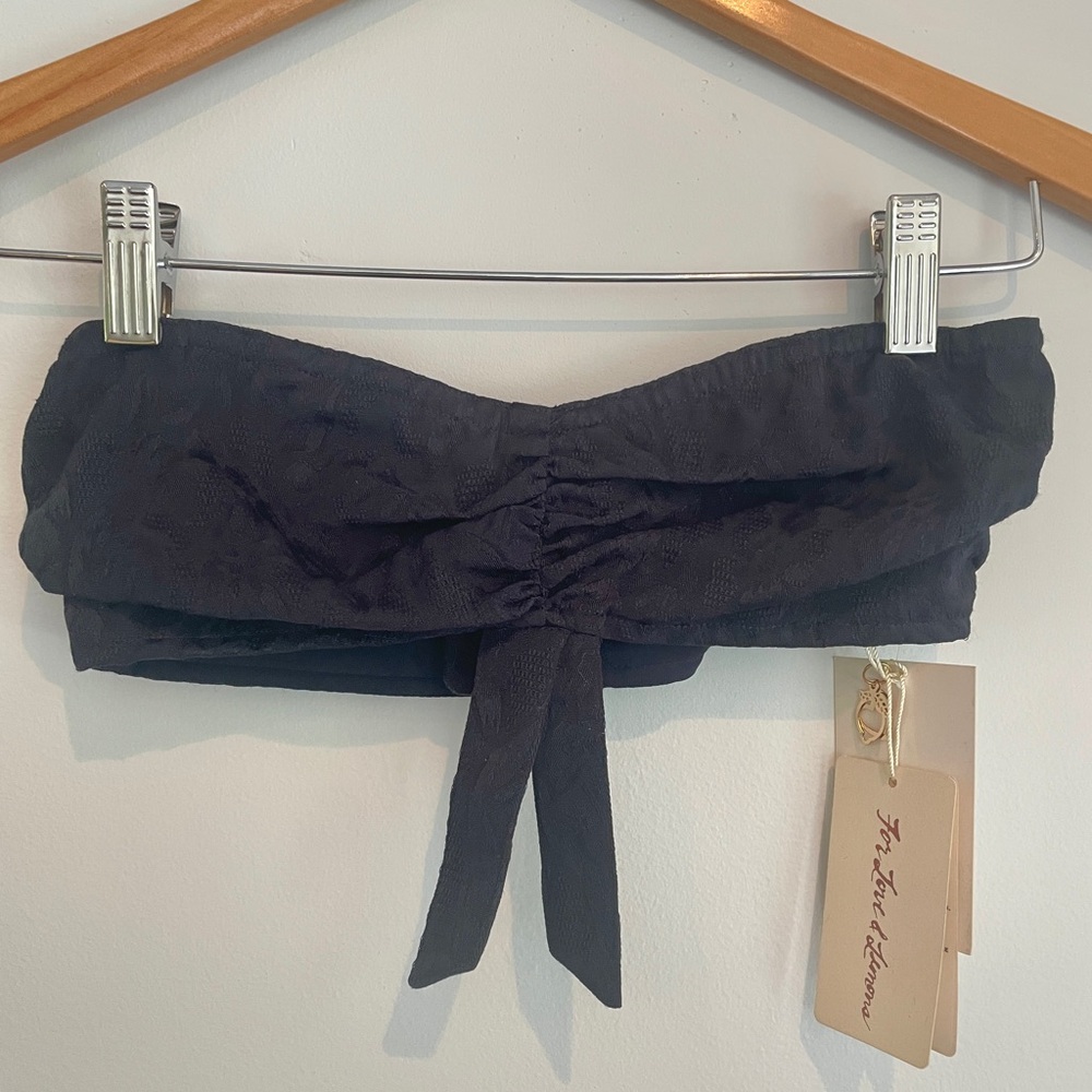 For Love and Lemons Luella Top Tie-Front Bandeau Crop Top Navy Blue XS